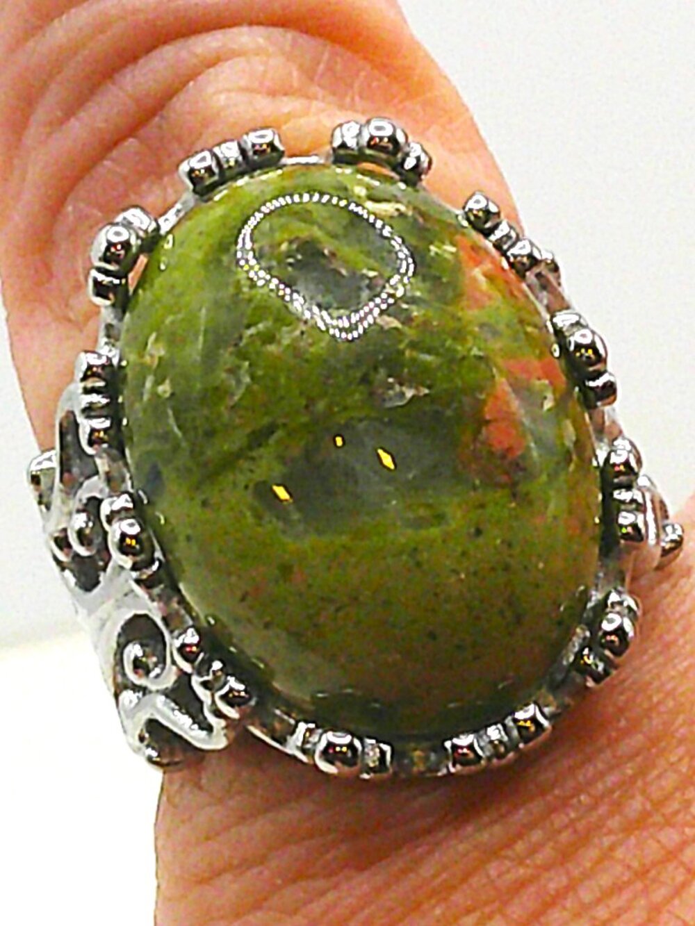 Unakite and Rhodium over Sterling Silver Ring